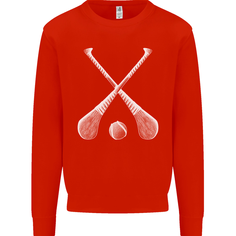 Hurling Bats and Ball Kids Sweatshirt Jumper Bright Red