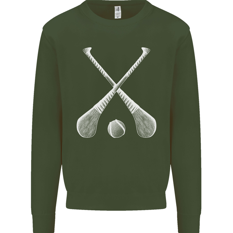 Hurling Bats and Ball Kids Sweatshirt Jumper Forest Green