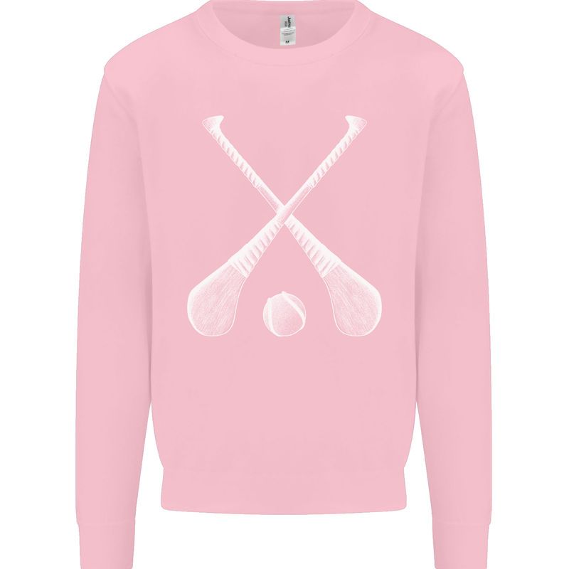 Hurling Bats and Ball Kids Sweatshirt Jumper Light Pink