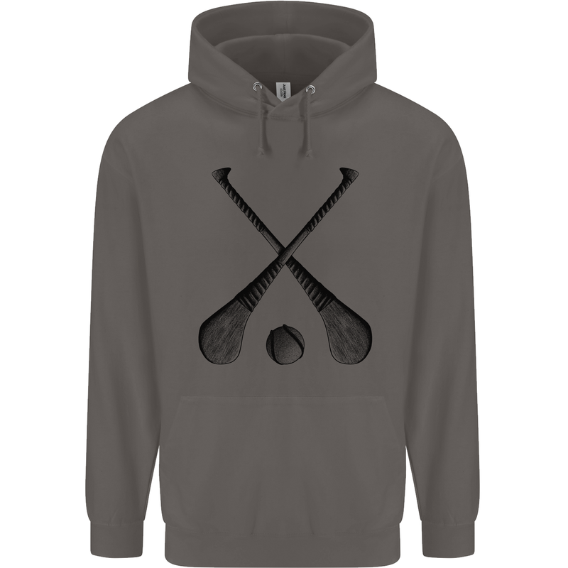 Hurling Bats and Ball Mens 80% Cotton Hoodie Charcoal