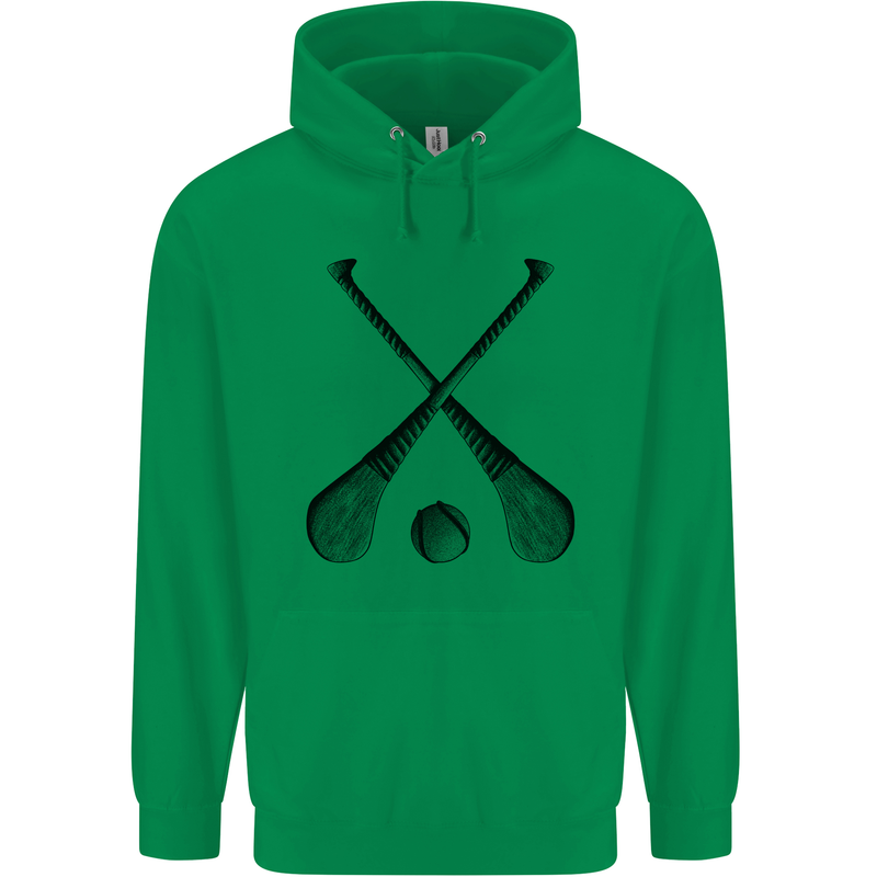 Hurling Bats and Ball Mens 80% Cotton Hoodie Irish Green