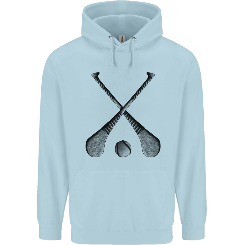 Hurling Bats and Ball Mens 80% Cotton Hoodie Light Blue