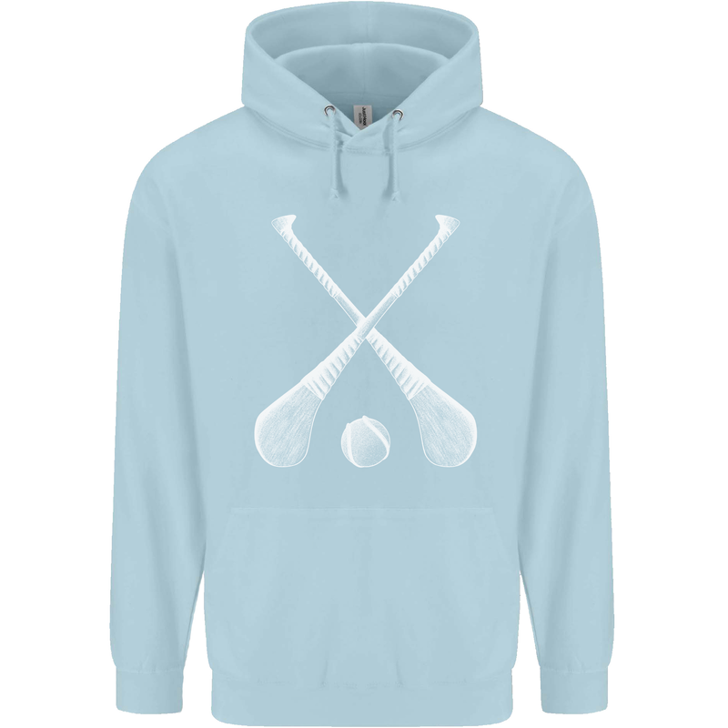 Hurling Bats and Ball Mens 80% Cotton Hoodie Light Blue