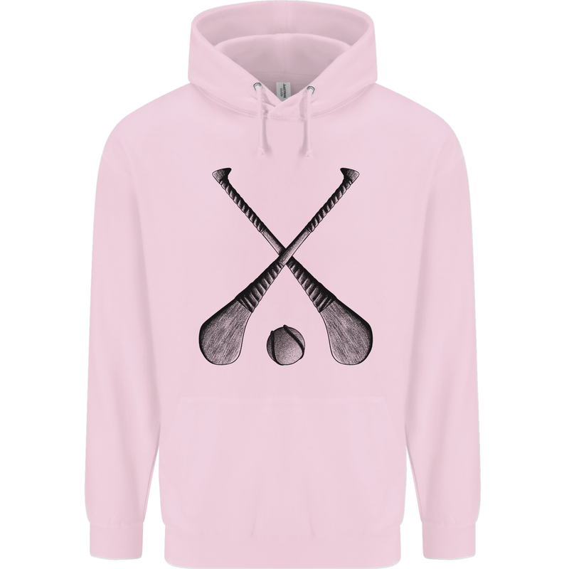 Hurling Bats and Ball Mens 80% Cotton Hoodie Light Pink