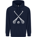 Hurling Bats and Ball Mens 80% Cotton Hoodie Navy Blue