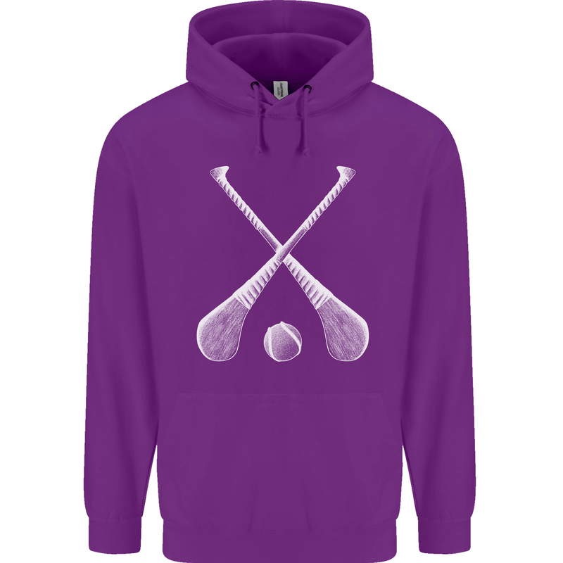 Hurling Bats and Ball Mens 80% Cotton Hoodie Purple