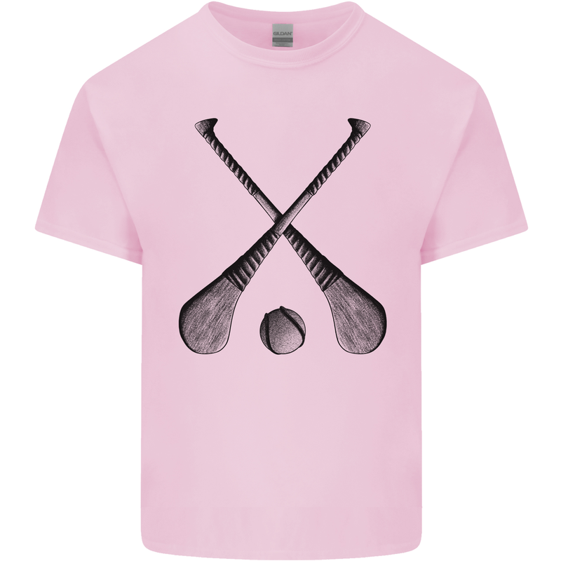 Hurling Bats and Ball Mens Cotton T-Shirt Tee Top Light Pink