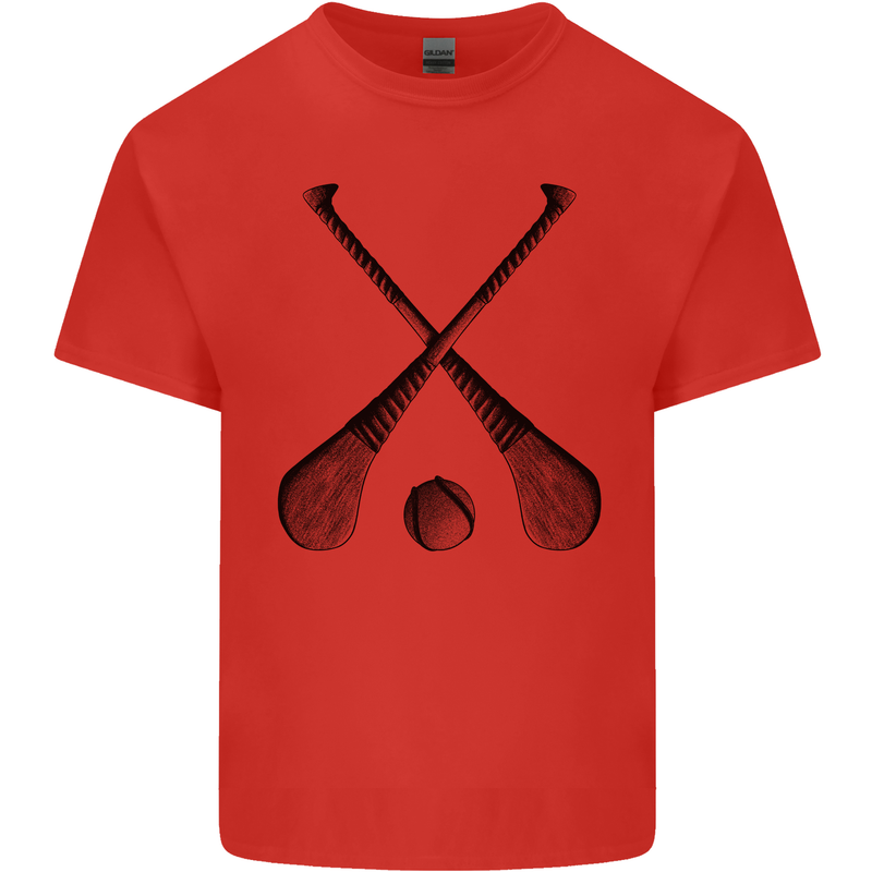 Hurling Bats and Ball Mens Cotton T-Shirt Tee Top Red
