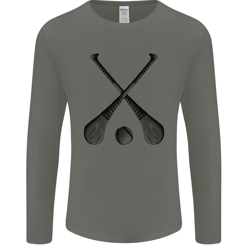 Hurling Bats and Ball Mens Long Sleeve T-Shirt Charcoal