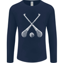 Hurling Bats and Ball Mens Long Sleeve T-Shirt Navy Blue