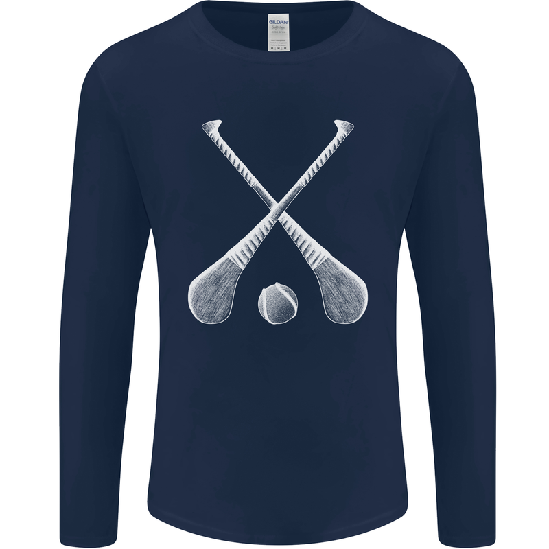 Hurling Bats and Ball Mens Long Sleeve T-Shirt Navy Blue