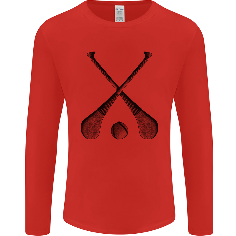 Hurling Bats and Ball Mens Long Sleeve T-Shirt Red