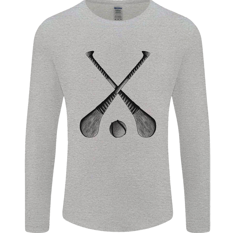 Hurling Bats and Ball Mens Long Sleeve T-Shirt Sports Grey