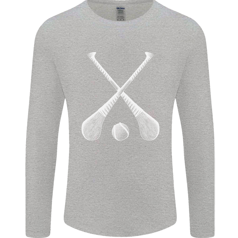 Hurling Bats and Ball Mens Long Sleeve T-Shirt Sports Grey