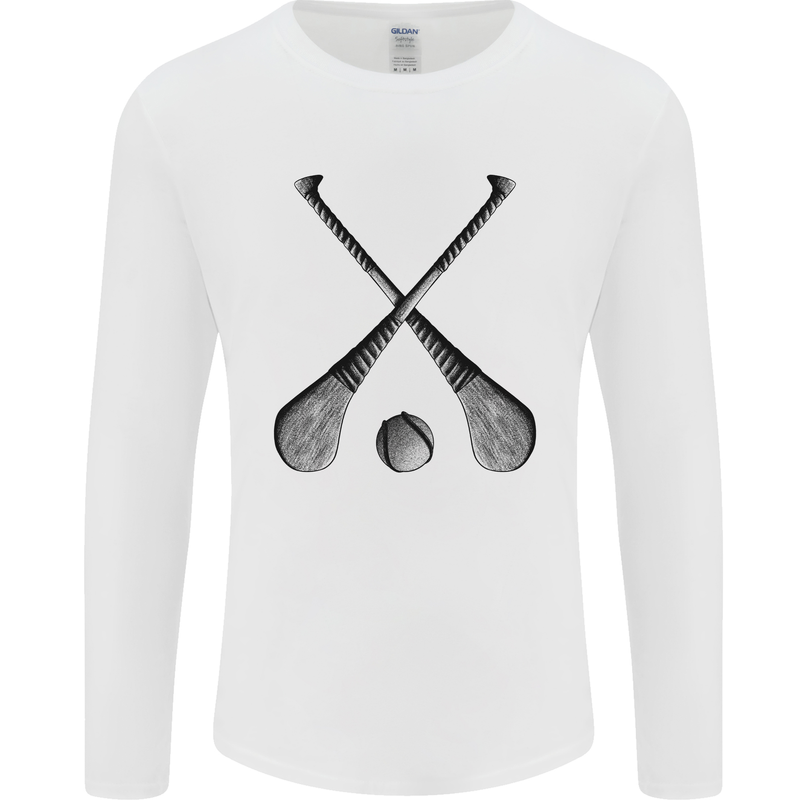 Hurling Bats and Ball Mens Long Sleeve T-Shirt White