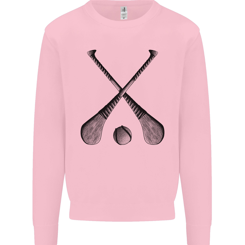 Hurling Bats and Ball Mens Sweatshirt Jumper Light Pink