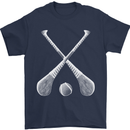 Hurling Bats and Ball Mens T-Shirt 100% Cotton Navy Blue