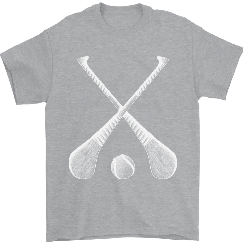 Hurling Bats and Ball Mens T-Shirt 100% Cotton Sports Grey