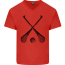 Hurling Bats and Ball Mens V-Neck Cotton T-Shirt Red