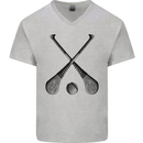 Hurling Bats and Ball Mens V-Neck Cotton T-Shirt Sports Grey
