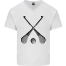 Hurling Bats and Ball Mens V-Neck Cotton T-Shirt White