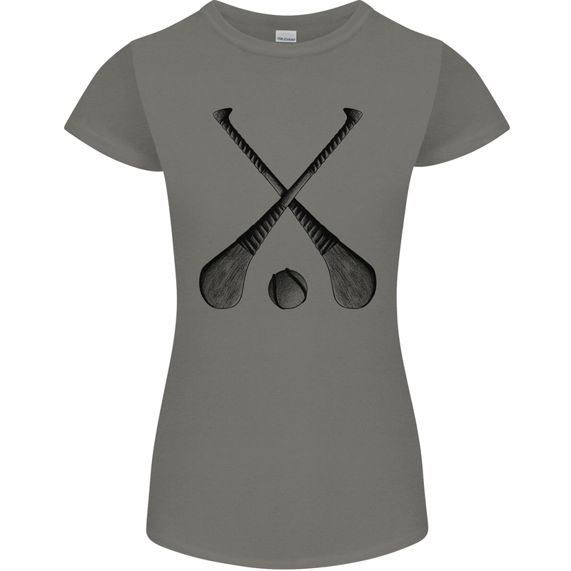 Hurling Bats and Ball Womens Petite Cut T-Shirt Charcoal
