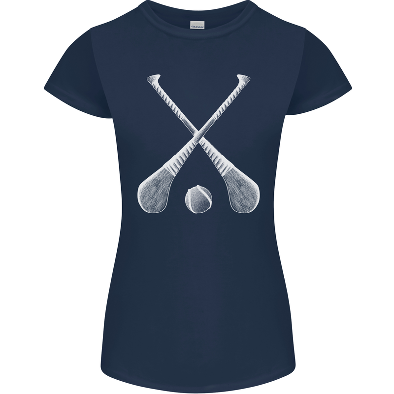 Hurling Bats and Ball Womens Petite Cut T-Shirt Navy Blue