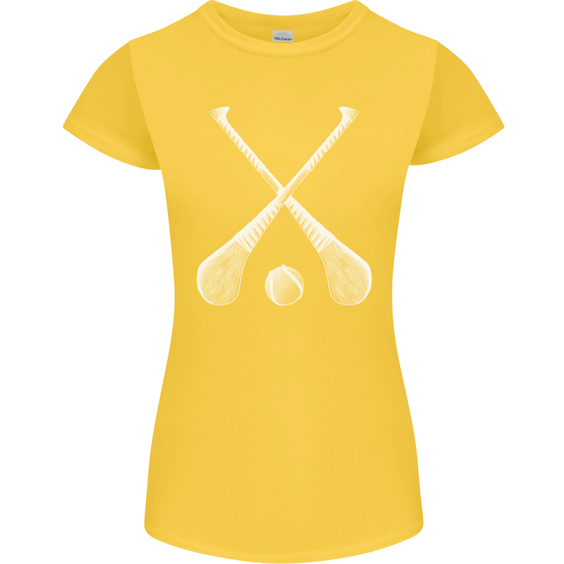 Hurling Bats and Ball Womens Petite Cut T-Shirt Yellow
