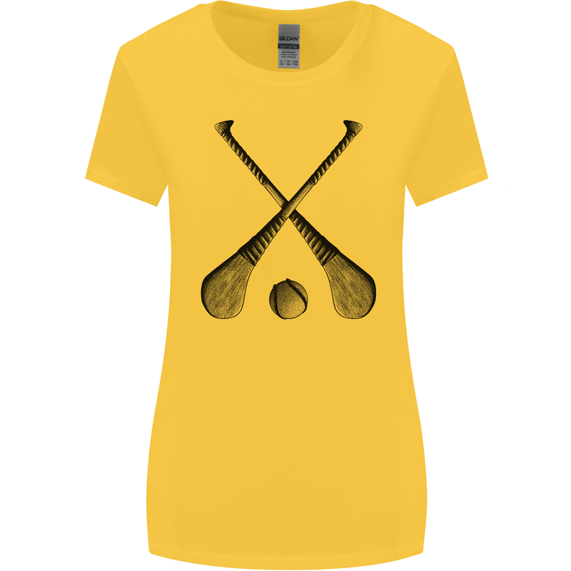 Hurling Bats and Ball Womens Wider Cut T-Shirt Yellow