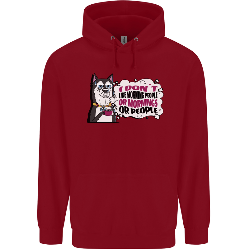 Husky Alaskan I Dont Like People Mornings Childrens Kids Hoodie Red