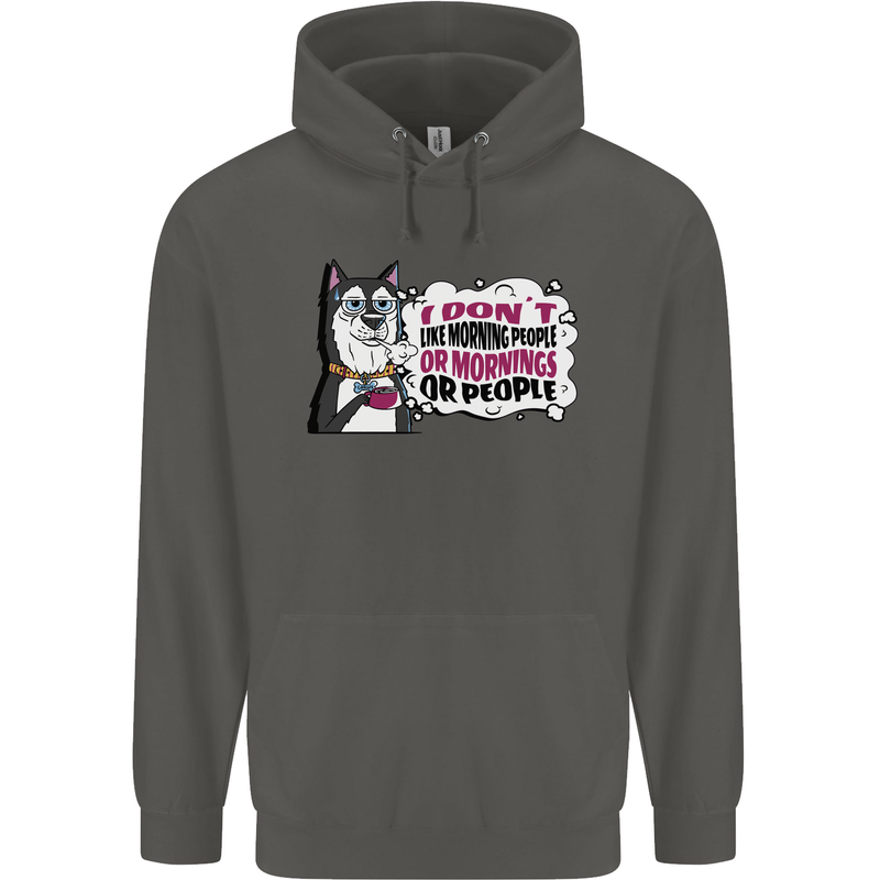 Husky Alaskan I Dont Like People Mornings Childrens Kids Hoodie Storm Grey