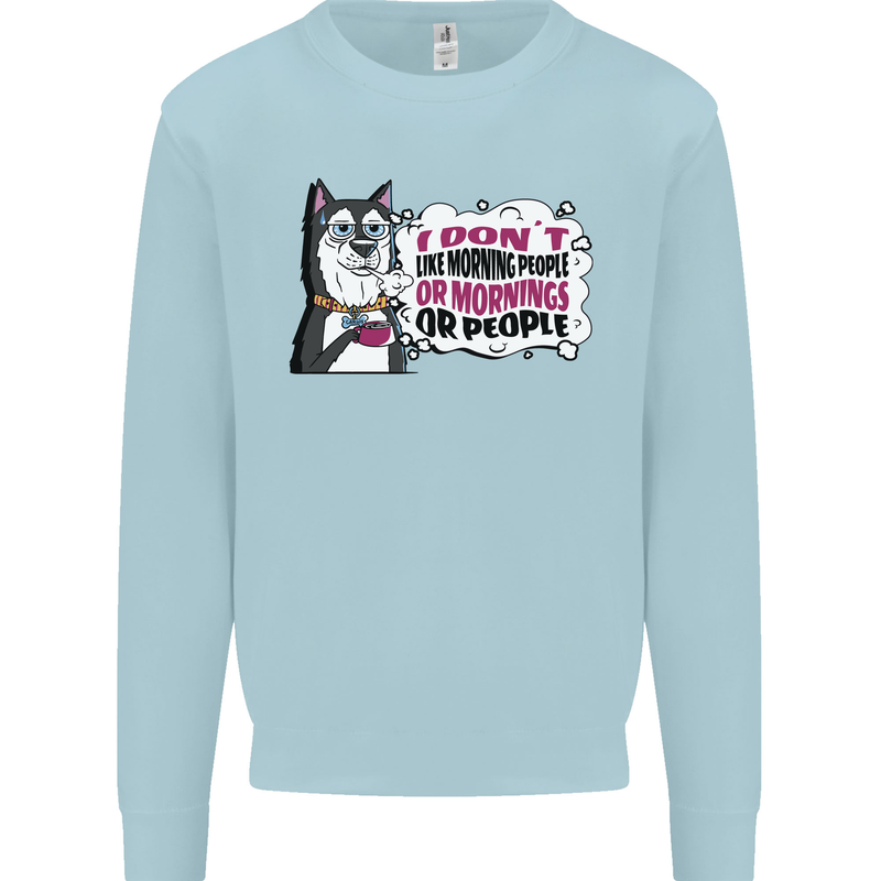 Husky Alaskan I Dont Like People Mornings Kids Sweatshirt Jumper Light Blue