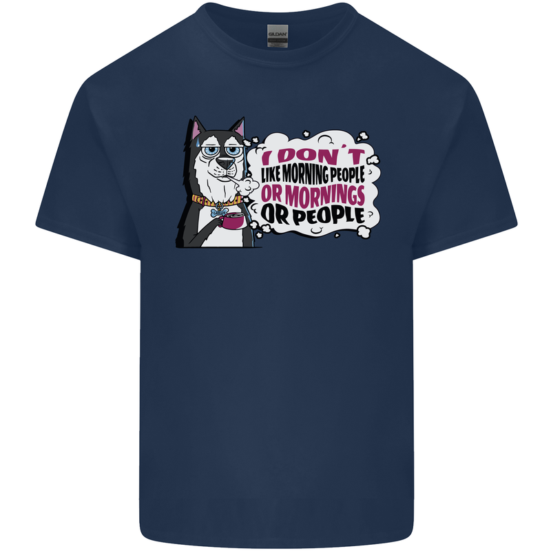 Husky Alaskan I Dont Like People Mornings Kids T-Shirt Childrens Navy Blue