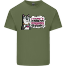 Husky Alaskan I Dont Like People Mornings Mens Cotton T-Shirt Tee Top Military Green