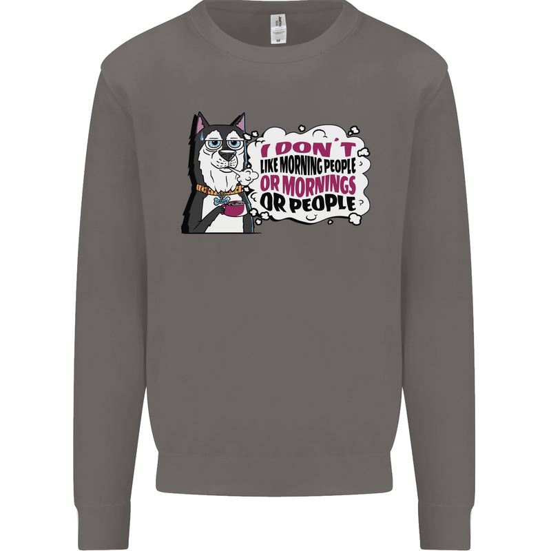 Husky Alaskan I Dont Like People Mornings Mens Sweatshirt Jumper Charcoal