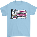 Husky Alaskan I Dont Like People Mornings Mens T-Shirt 100% Cotton Light Blue