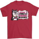 Husky Alaskan I Dont Like People Mornings Mens T-Shirt 100% Cotton Red
