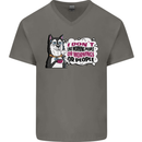Husky Alaskan I Dont Like People Mornings Mens V-Neck Cotton T-Shirt Charcoal