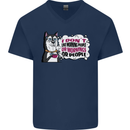 Husky Alaskan I Dont Like People Mornings Mens V-Neck Cotton T-Shirt Navy Blue