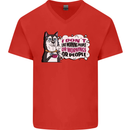 Husky Alaskan I Dont Like People Mornings Mens V-Neck Cotton T-Shirt Red