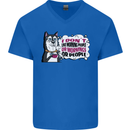 Husky Alaskan I Dont Like People Mornings Mens V-Neck Cotton T-Shirt Royal Blue