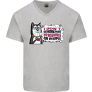 Husky Alaskan I Dont Like People Mornings Mens V-Neck Cotton T-Shirt Sports Grey