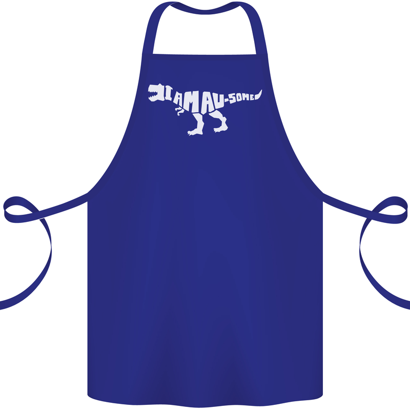 I Am Awesome Funny Dinosaur T-Rex Cotton Apron 100% Organic Royal Blue