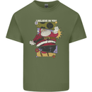 I Believe in You Christmas Santa Claus Mens Cotton T-Shirt Tee Top Military Green