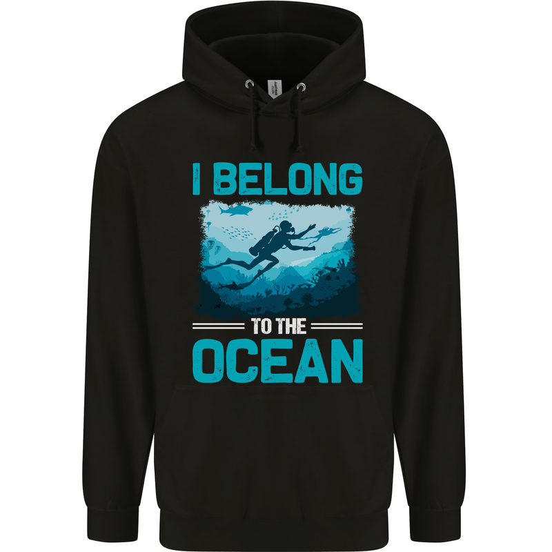 I Belong to the Ocean Scuba Diving Diver Dive Childrens Kids Hoodie Black