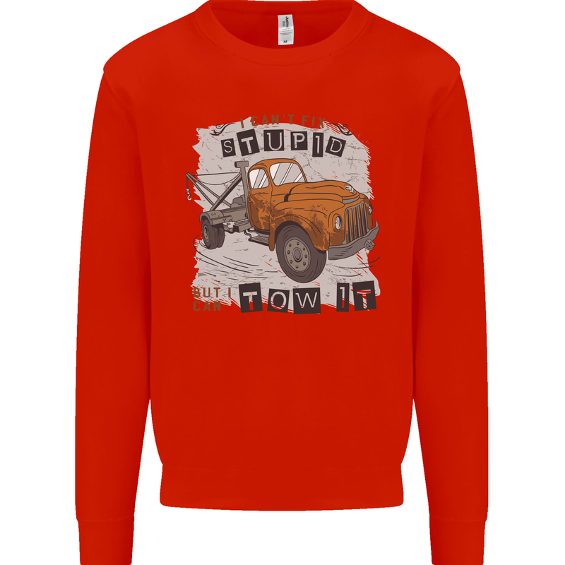 I Can Tow It Funny Towing Truck Operator Kids Sweatshirt Jumper Bright Red