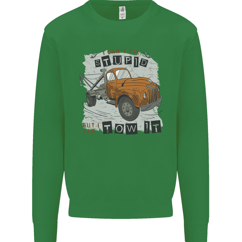 I Can Tow It Funny Towing Truck Operator Kids Sweatshirt Jumper Irish Green