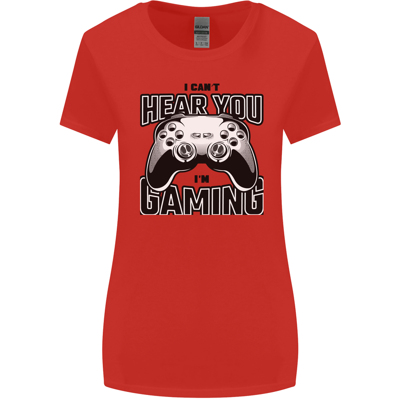 I Can't Hear You Im Gaming Funny Gamer Womens Wider Cut T-Shirt Red