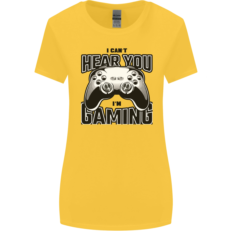 I Can't Hear You Im Gaming Funny Gamer Womens Wider Cut T-Shirt Yellow