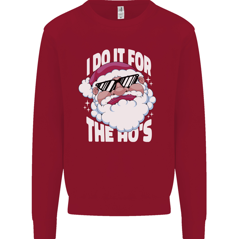 I Do It for the HO's Funny Christmas Santa Xmas Kids Sweatshirt Jumper Red